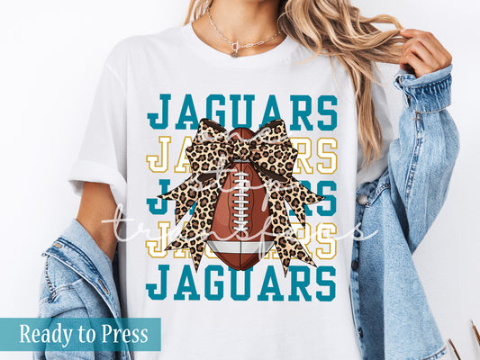 Leopard Coquette Football Teal Jaguars - Ready to Press DTF Transfers