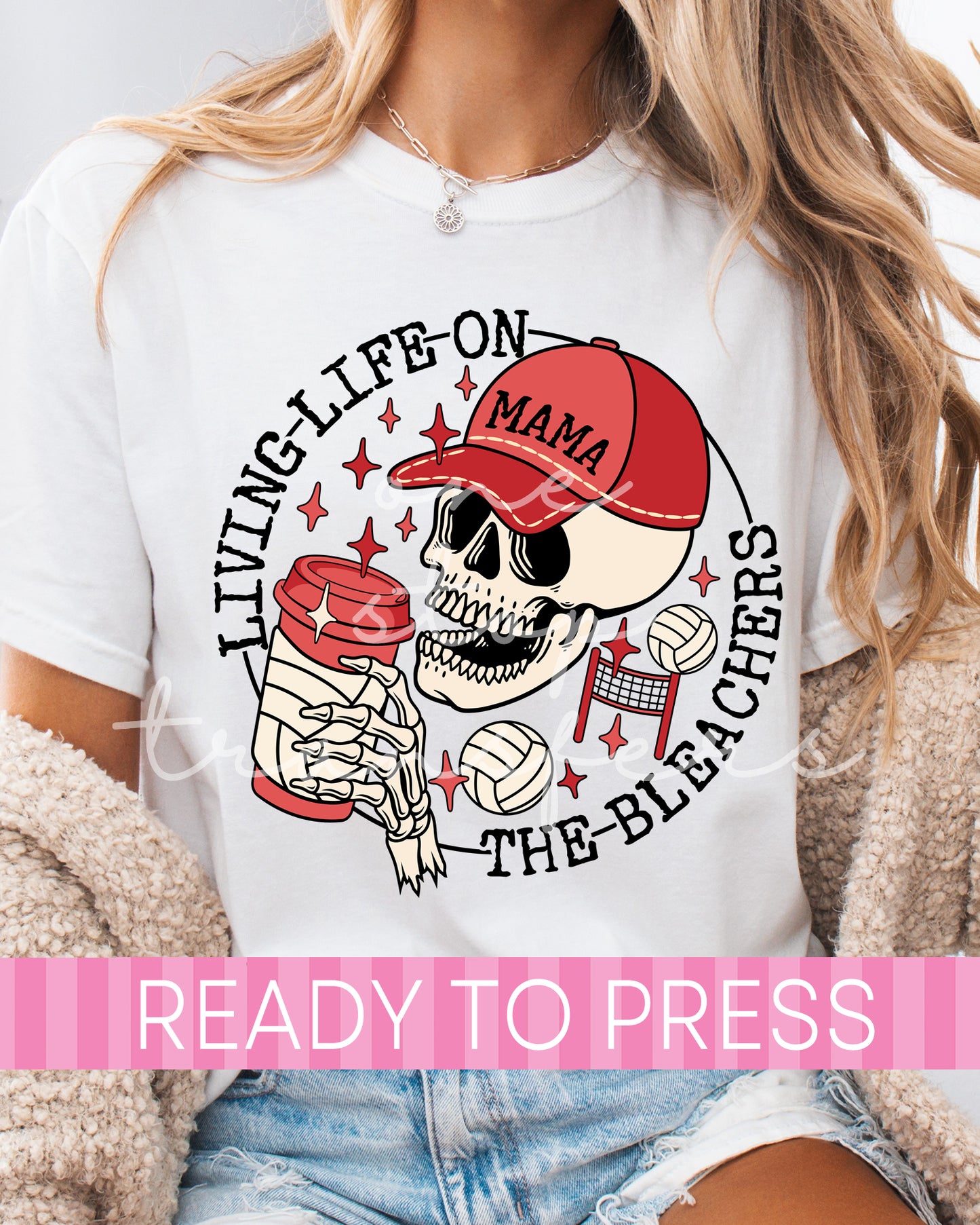 Living Life on the Bleachers Red Volleyball Mama - Ready to Press DTF Transfers