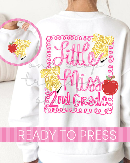 Pre-K - 5th Little Miss School Grade With Pocket - Ready to Press DTF Transfers