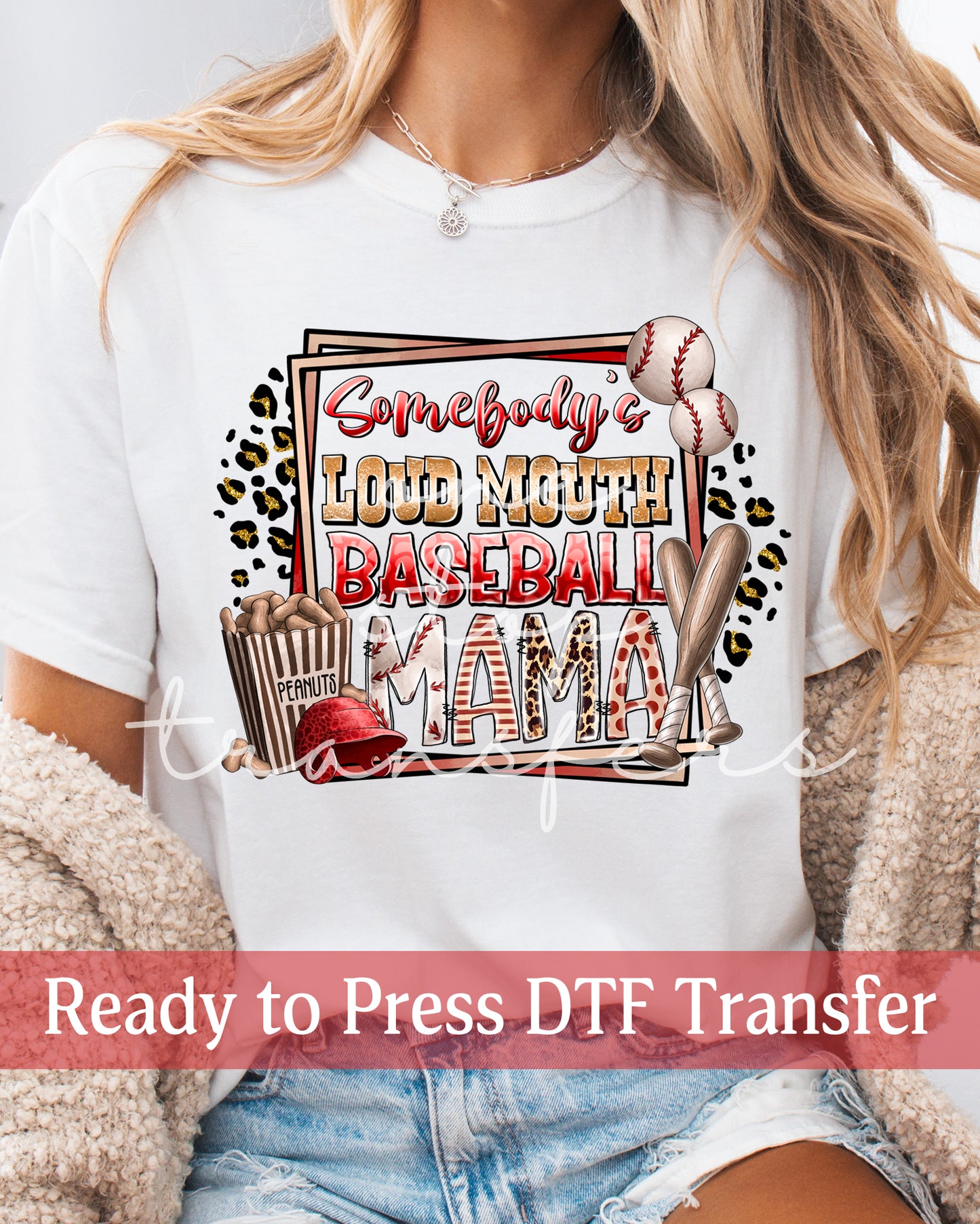 Leopard Somebody's Loud Mouth Baseball Mama Frame - Ready to Press DTF Transfers