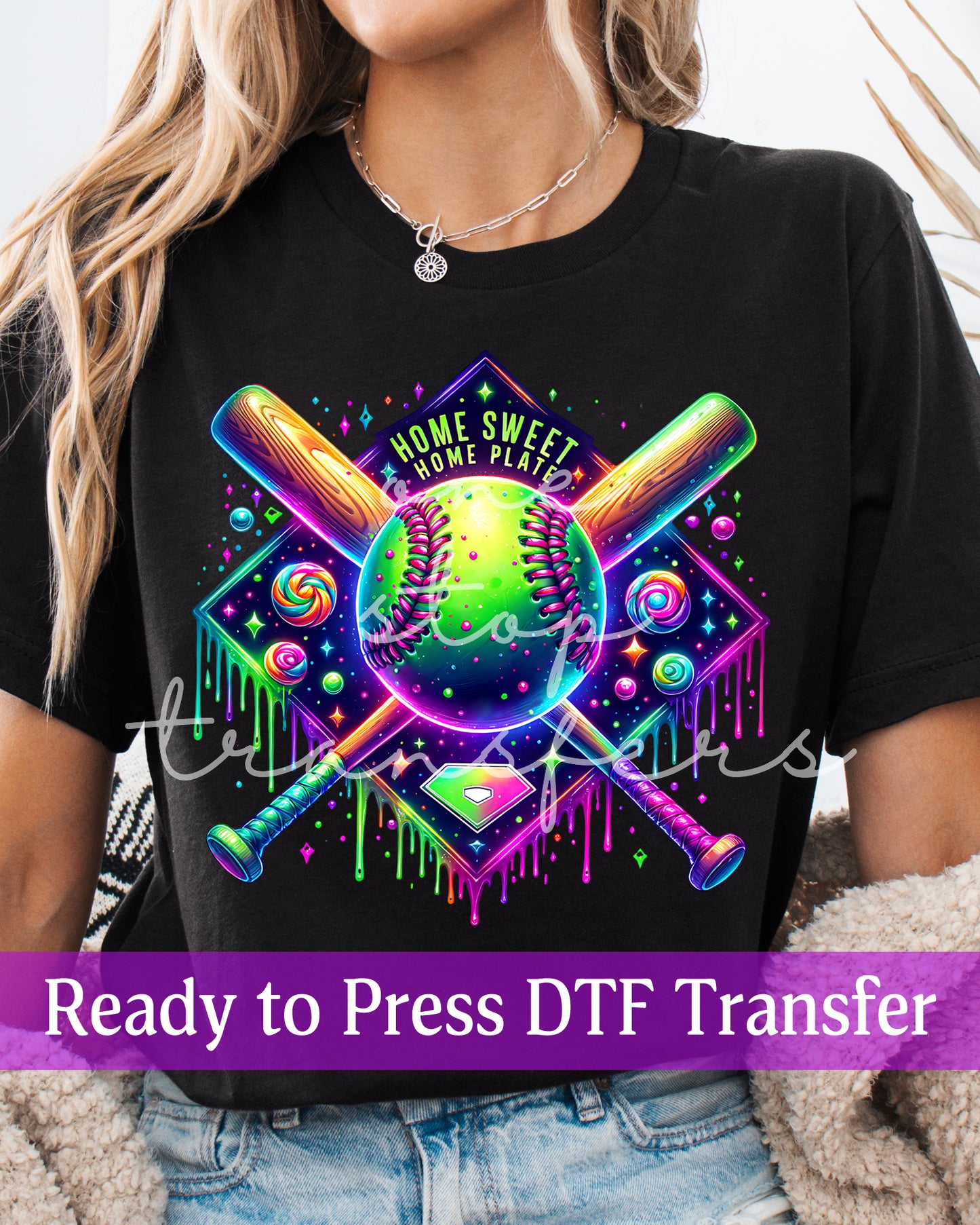 Neon Baseball Home Sweet Home Plate Ice Cream Drip - Ready to Press DTF Transfers