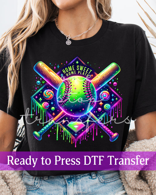 Neon Baseball Home Sweet Home Plate Ice Cream Drip - Ready to Press DTF Transfers