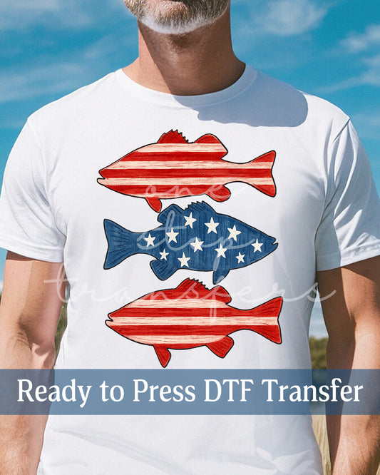 Patriotic Bass Fish - Ready to Press DTF Transfers