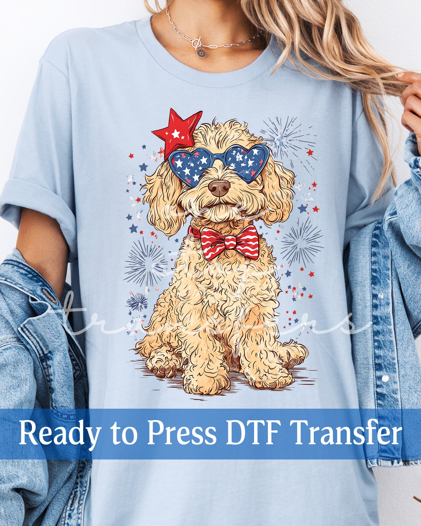 Patriotic Goldendoodle - Ready to Press DTF Transfers