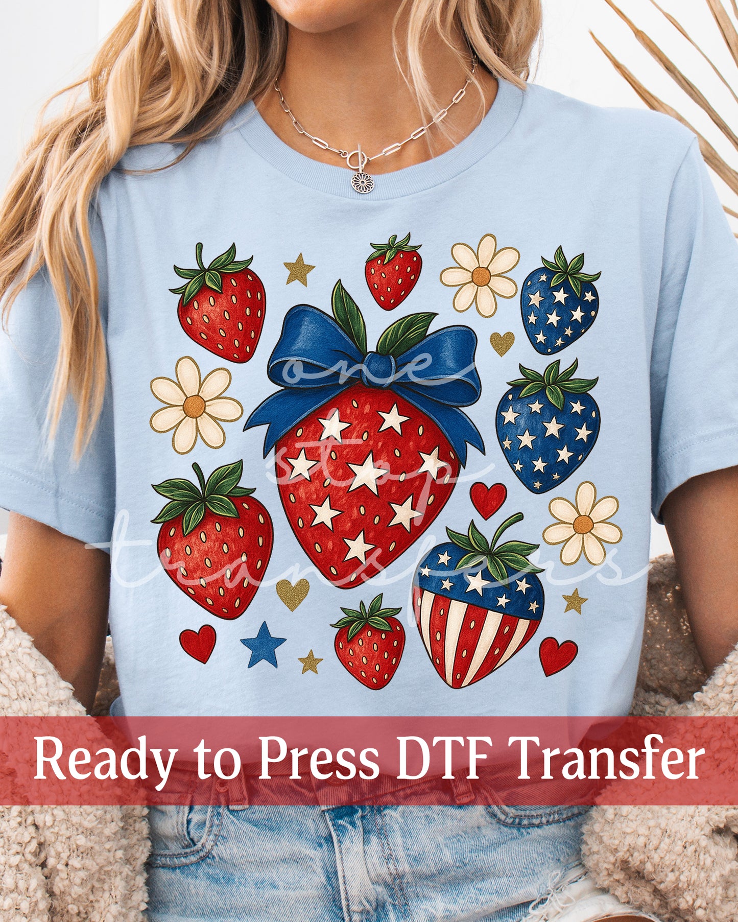 Patriotic Coquette Strawberries - Ready to Press DTF Transfers