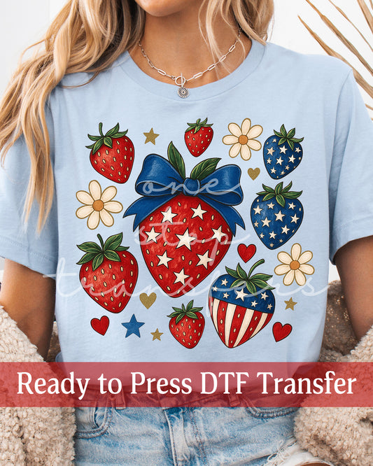 Patriotic Coquette Strawberries - Ready to Press DTF Transfers