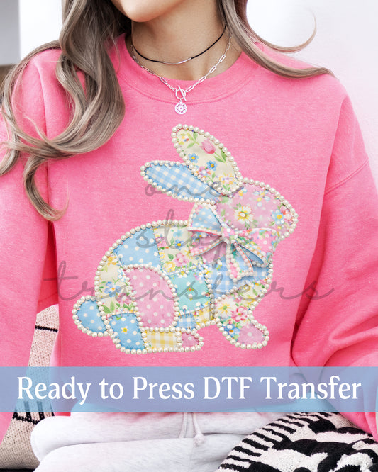 Pearl Patchwork Easter Bunny - Ready to Press DTF Transfers