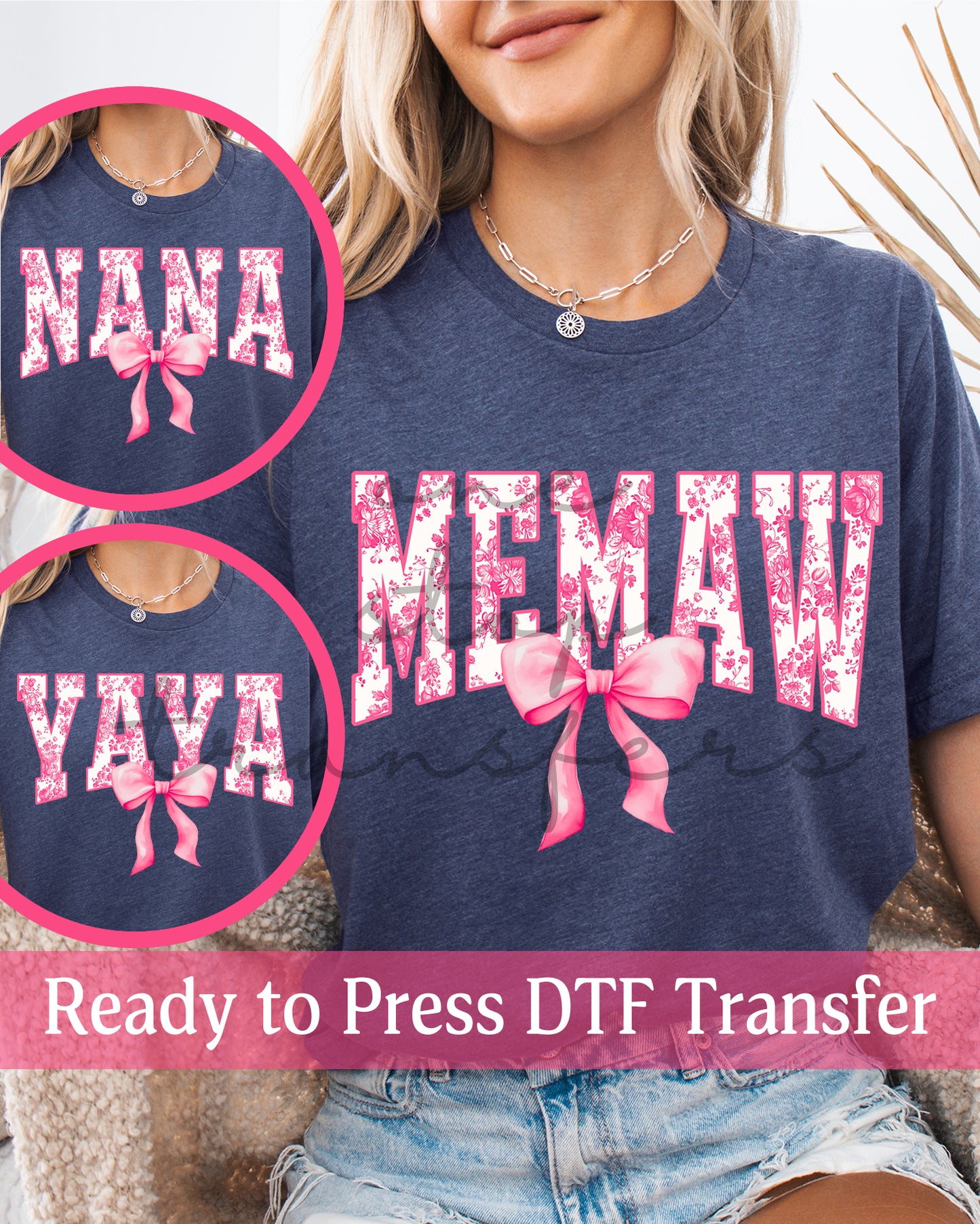 Pink Chinoiserie Coquette Memaw, Nana, Yaya - Ready to Press DTF Transfers
