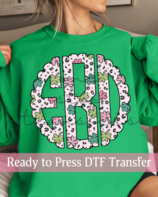 Pink and Green Clovers Monogram - Ready to Press DTF Transfers