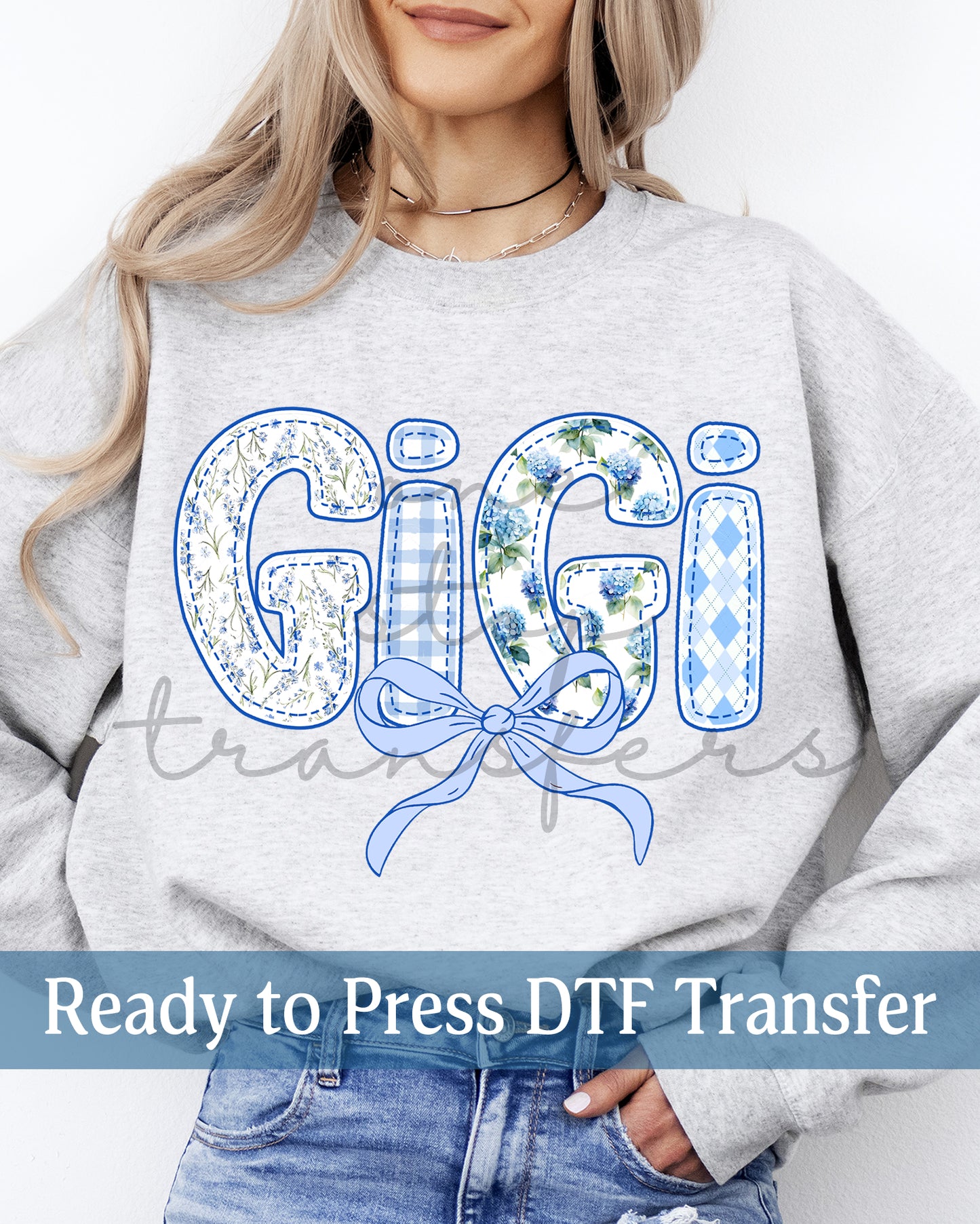 Preppy Blue Hydrangea Coquette Mimi, Nana, Gigi - Ready to Press DTF Transfers