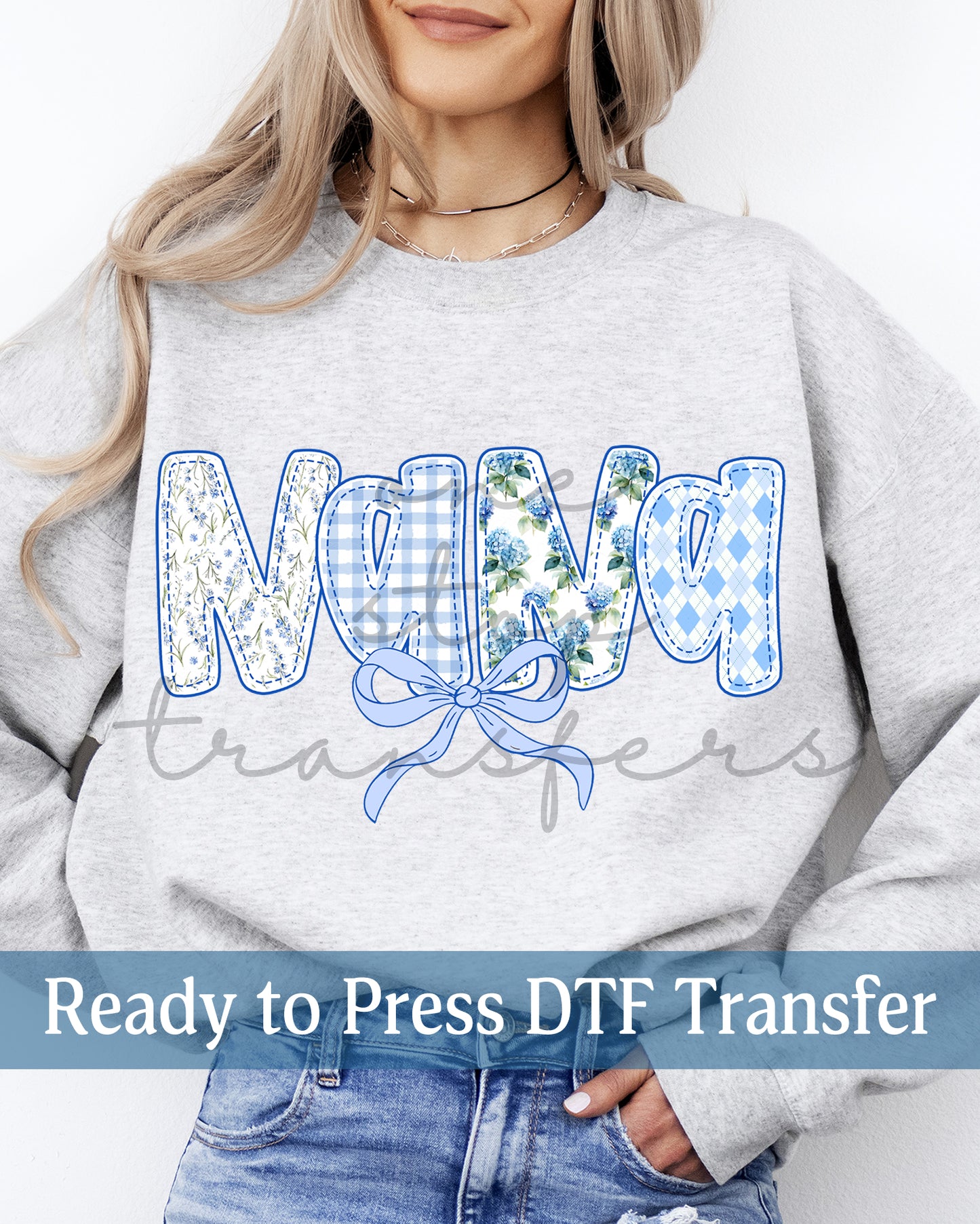 Preppy Blue Hydrangea Coquette Mimi, Nana, Gigi - Ready to Press DTF Transfers