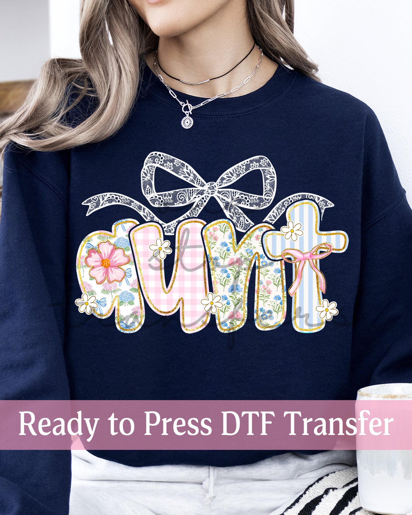 Preppy Floral Lace Coquette Mama, Aunt, Auntie - Ready to Press DTF Transfers