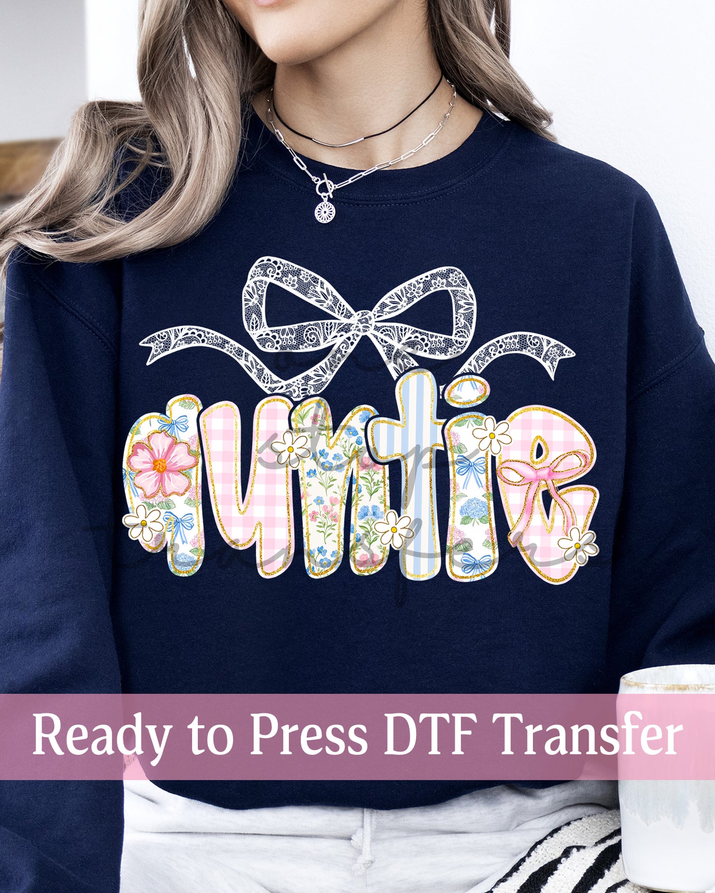 Preppy Floral Lace Coquette Mama, Aunt, Auntie - Ready to Press DTF Transfers