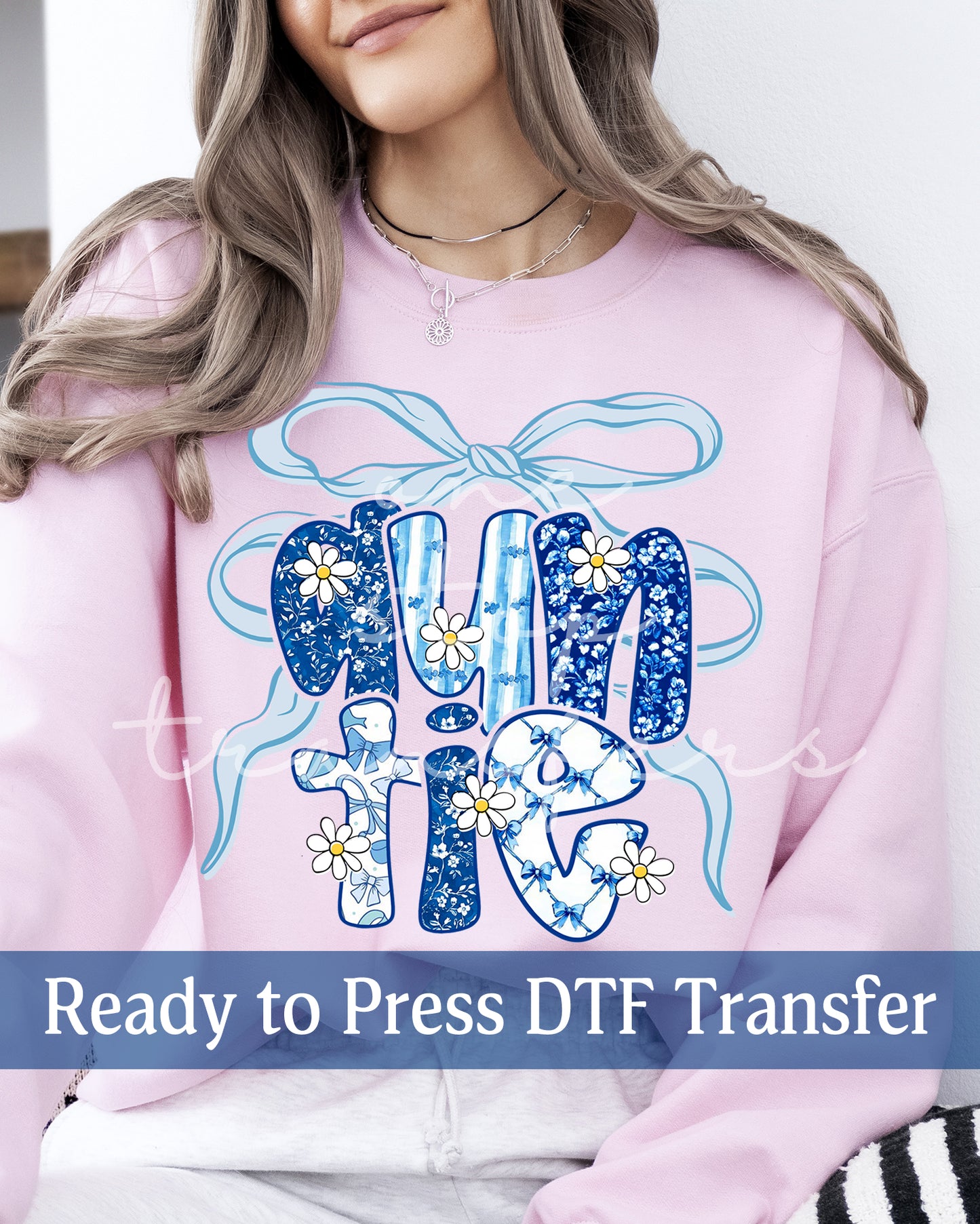Navy Blue Preppy Floral Coquette Mama, Auntie - Ready to Press DTF Transfers