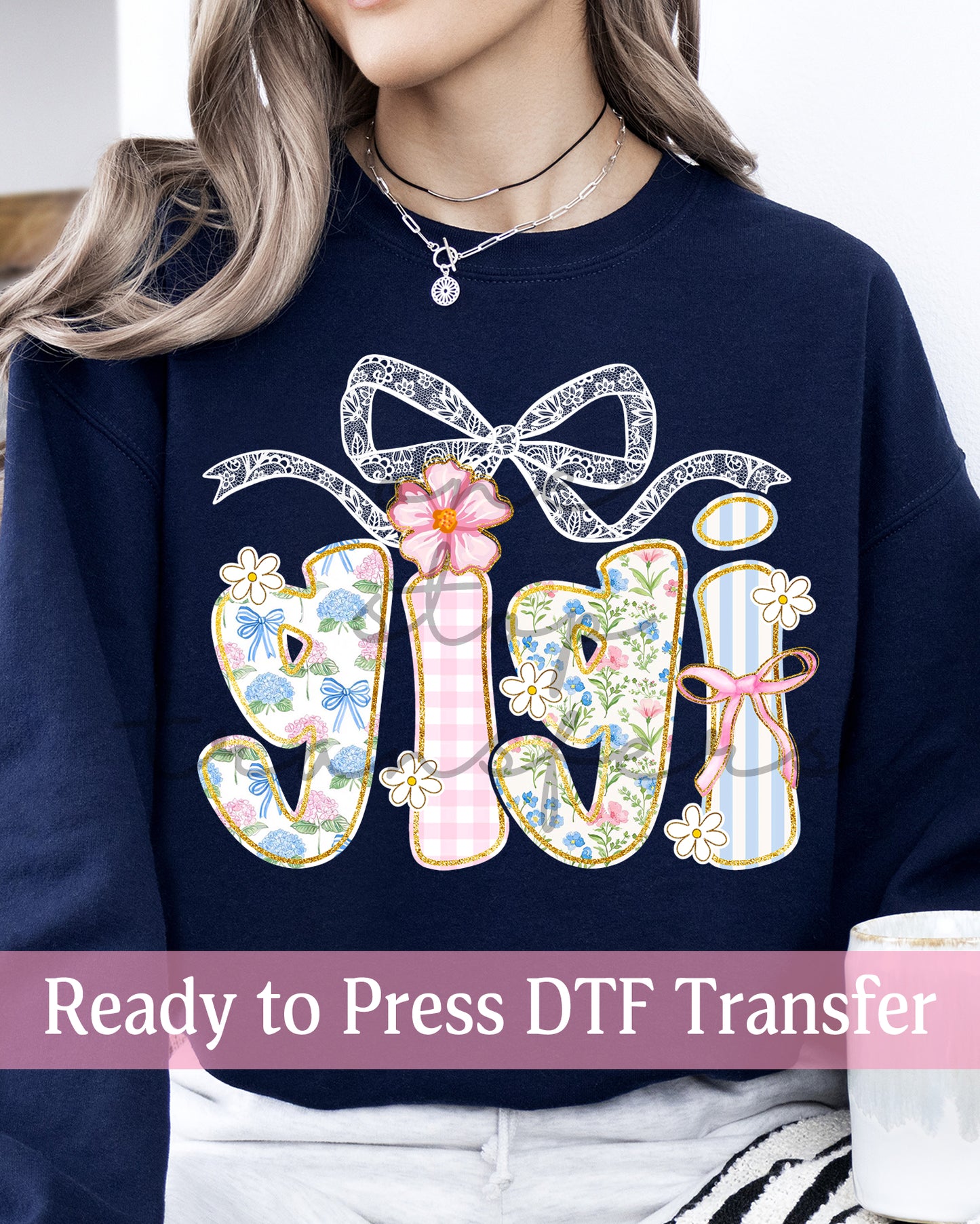 Preppy Floral Lace Coquette Mimi, Gigi, Nonna - Ready to Press DTF Transfers