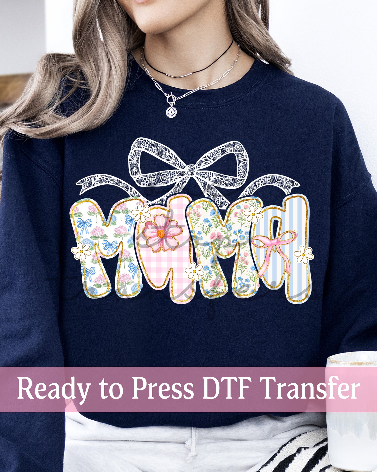 Preppy Floral Lace Coquette Mama, Aunt, Auntie - Ready to Press DTF Transfers