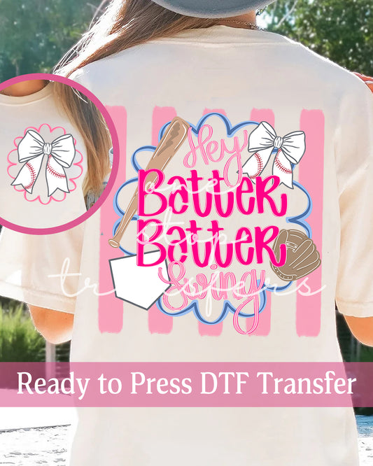 Preppy Pink Stripes Hey Batter Batter Swing - Ready to Press DTF Transfers