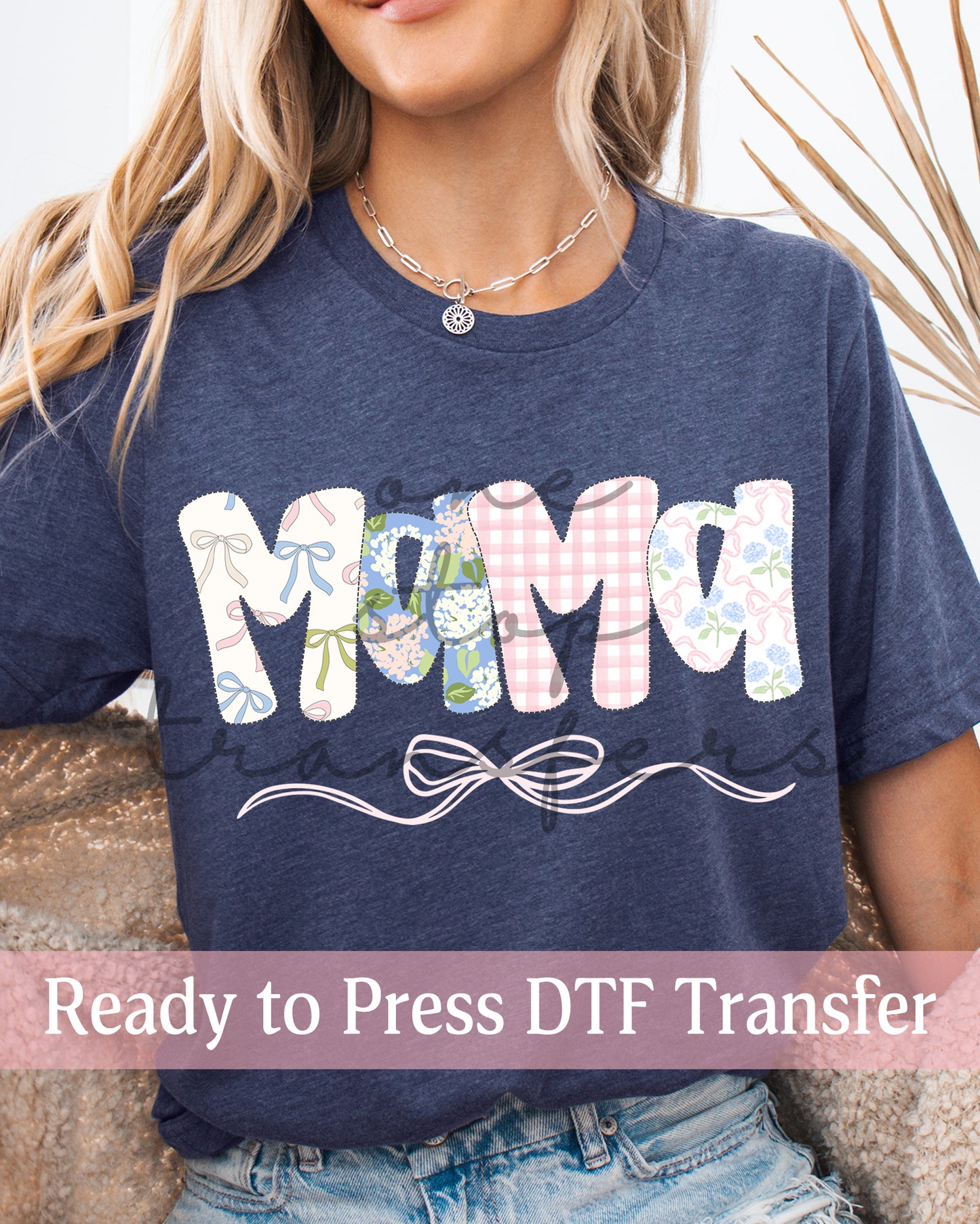 Preppy Pink And Blue Floral Coquette Mama, Nanny, Memaw - Ready to Press DTF Transfers