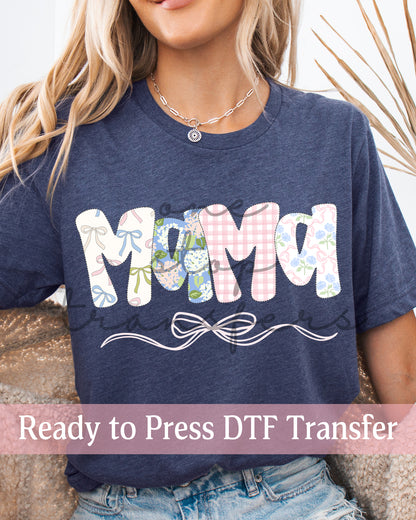 Preppy Pink And Blue Floral Coquette Mama, Nanny, Memaw - Ready to Press DTF Transfers
