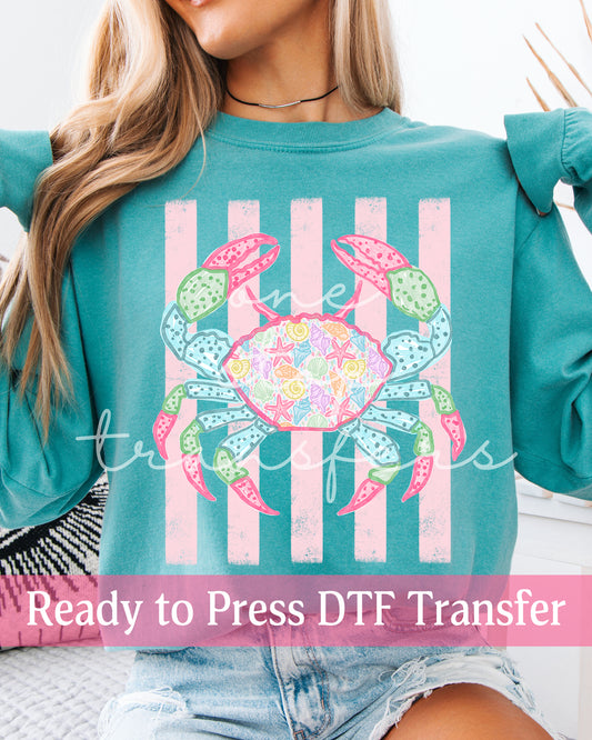 Trendy Stripes Preppy Crab - Ready to Press DTF Transfers