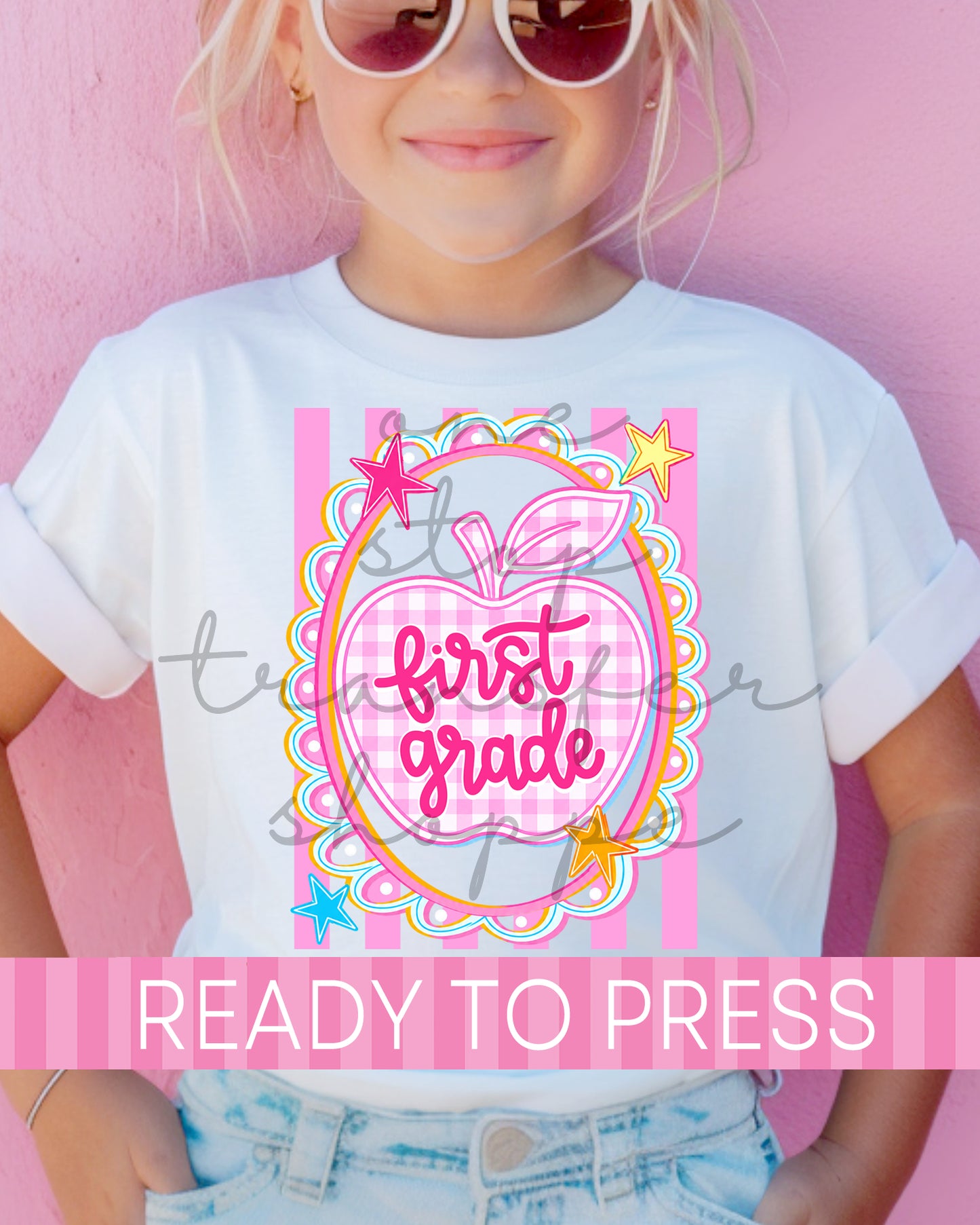 Pre-K - 4th Pink Stripes Gingham Apple Grades - Ready to Press DTF Transfers