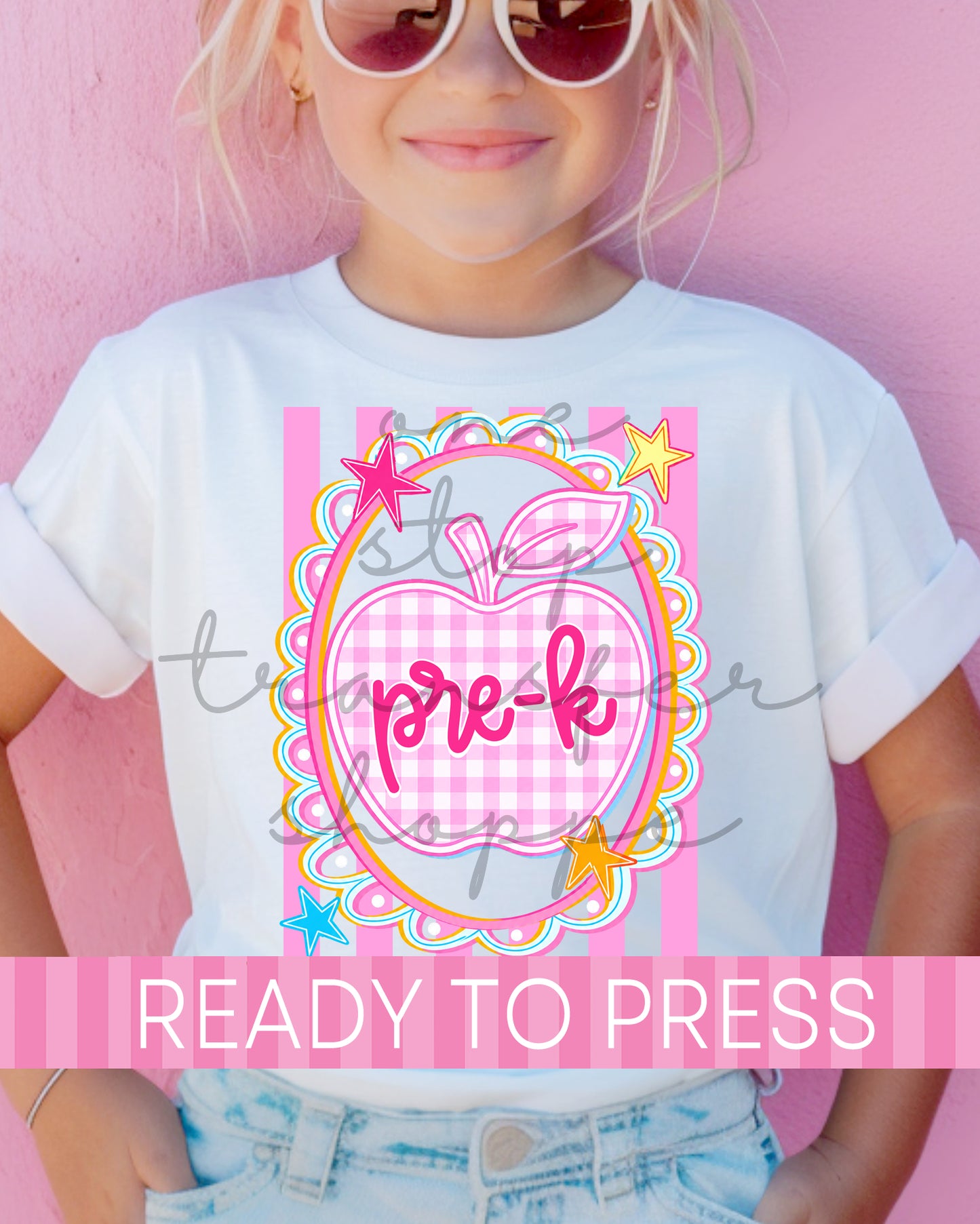 Pre-K - 4th Pink Stripes Gingham Apple Grades - Ready to Press DTF Transfers