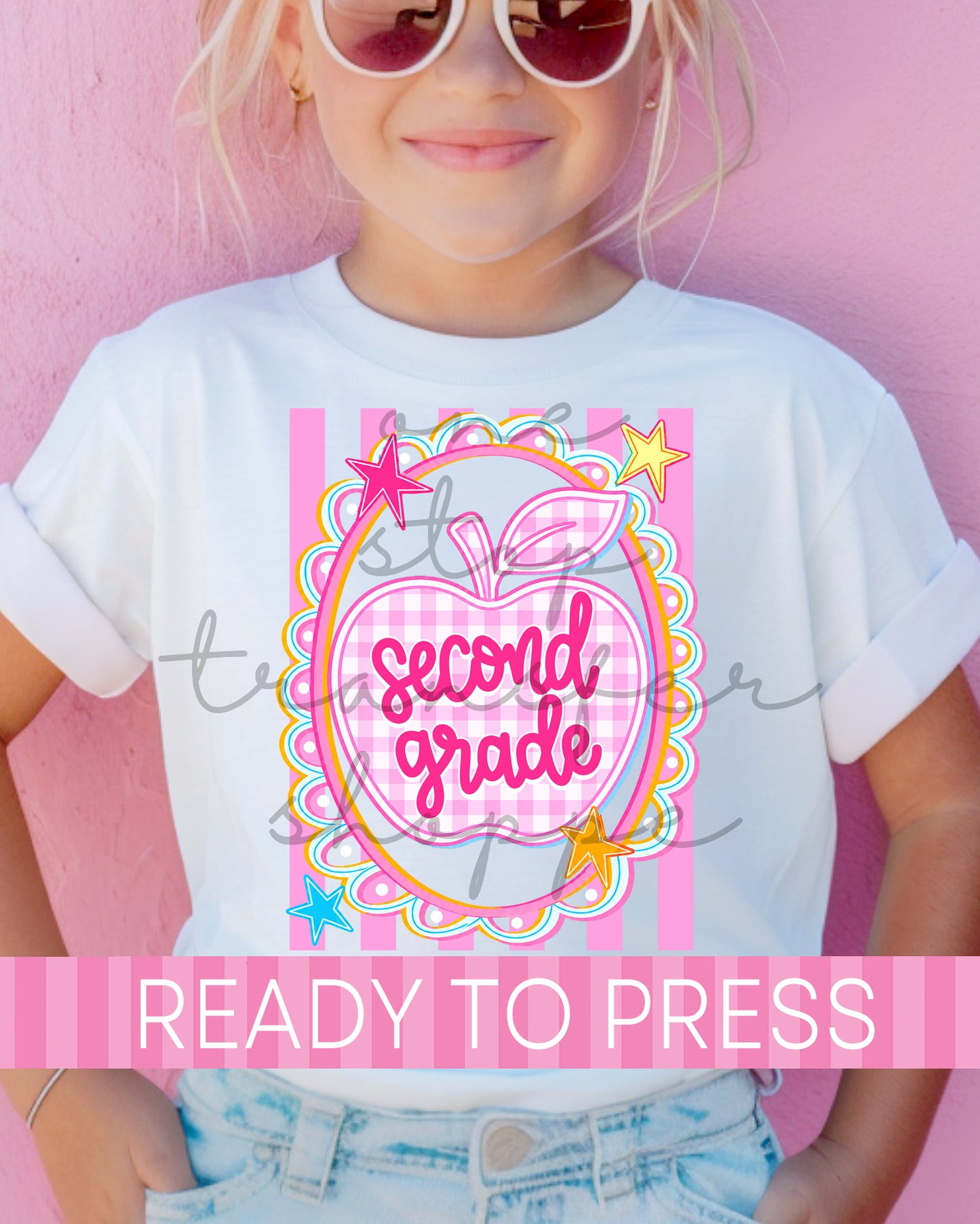 Pre-K - 4th Pink Stripes Gingham Apple Grades - Ready to Press DTF Transfers