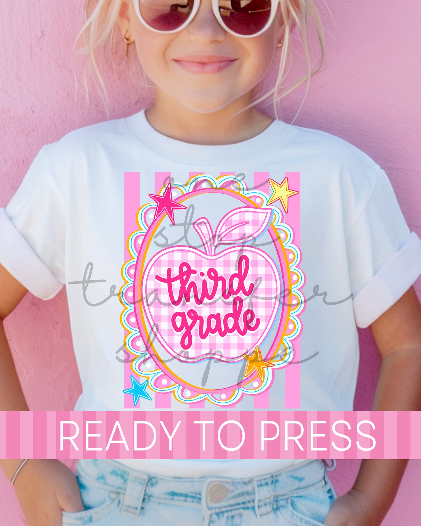 Pre-K - 4th Pink Stripes Gingham Apple Grades - Ready to Press DTF Transfers