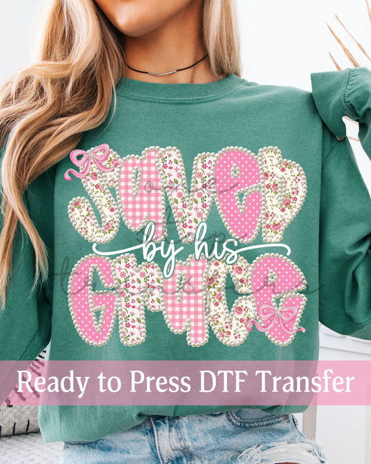 Preppy Pearl Floral Saved By His Grace - Ready to Press DTF Transfers