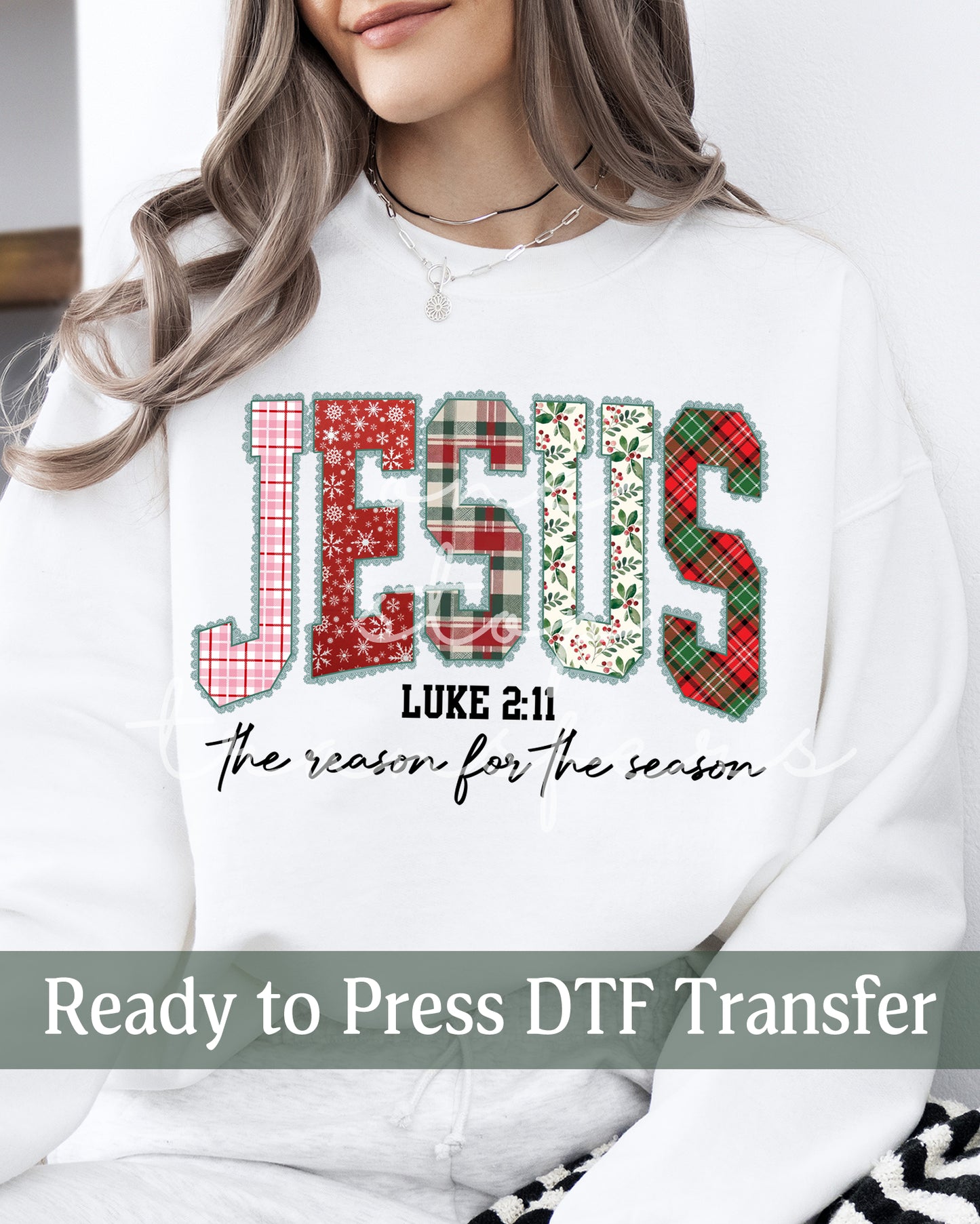Shabby Chic Preppy Gingham Jesus The Reason for the Season Luke 2:11 - Ready to Press DTF Transfers