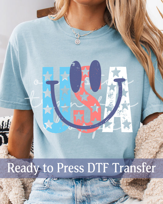 Smiley Face USA 4th of July - Ready to Press DTF Transfers