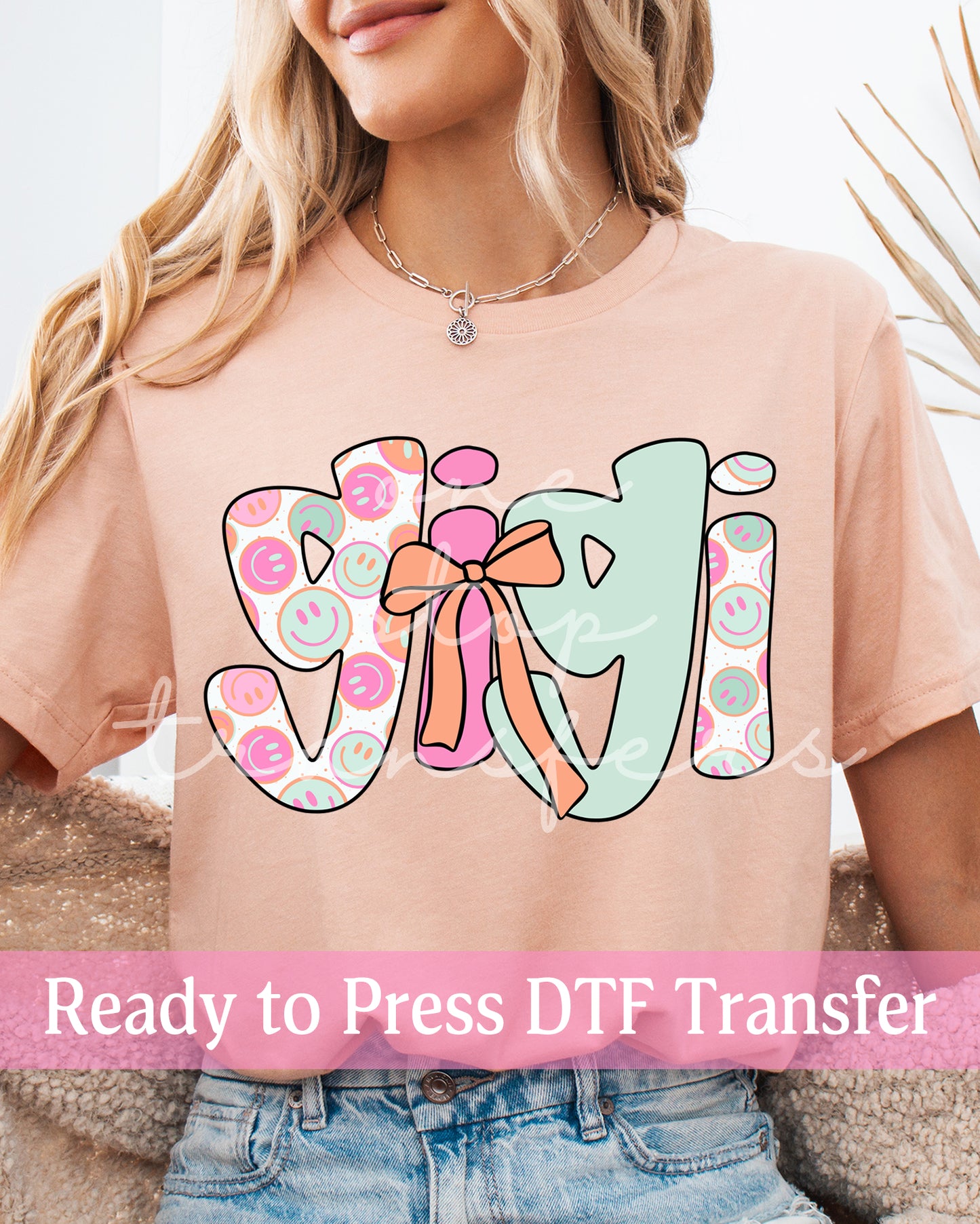 Pastel Smiley Face Coquette Gigi, Mimi - Ready to Press DTF Transfers