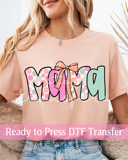 Pastel Smiley Face Coquette Mama, Auntie - Ready to Press DTF Transfers