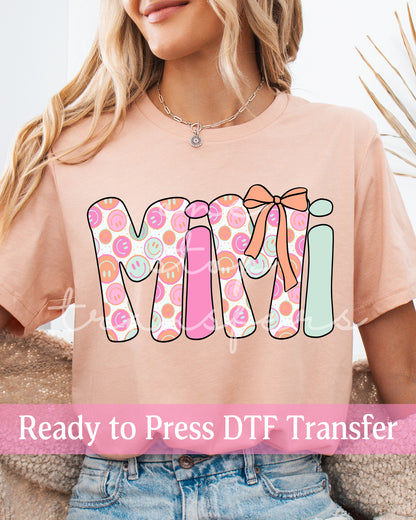 Pastel Smiley Face Coquette Gigi, Mimi - Ready to Press DTF Transfers