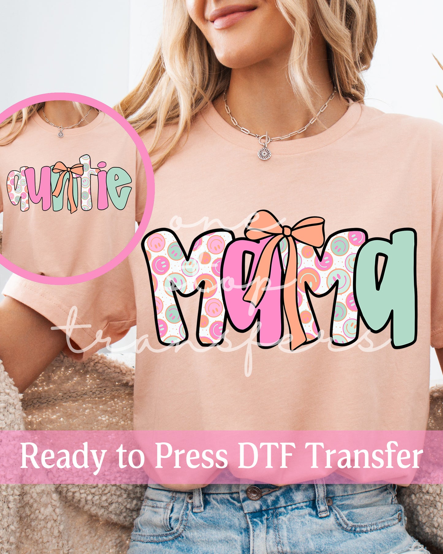 Pastel Smiley Face Coquette Mama, Auntie - Ready to Press DTF Transfers