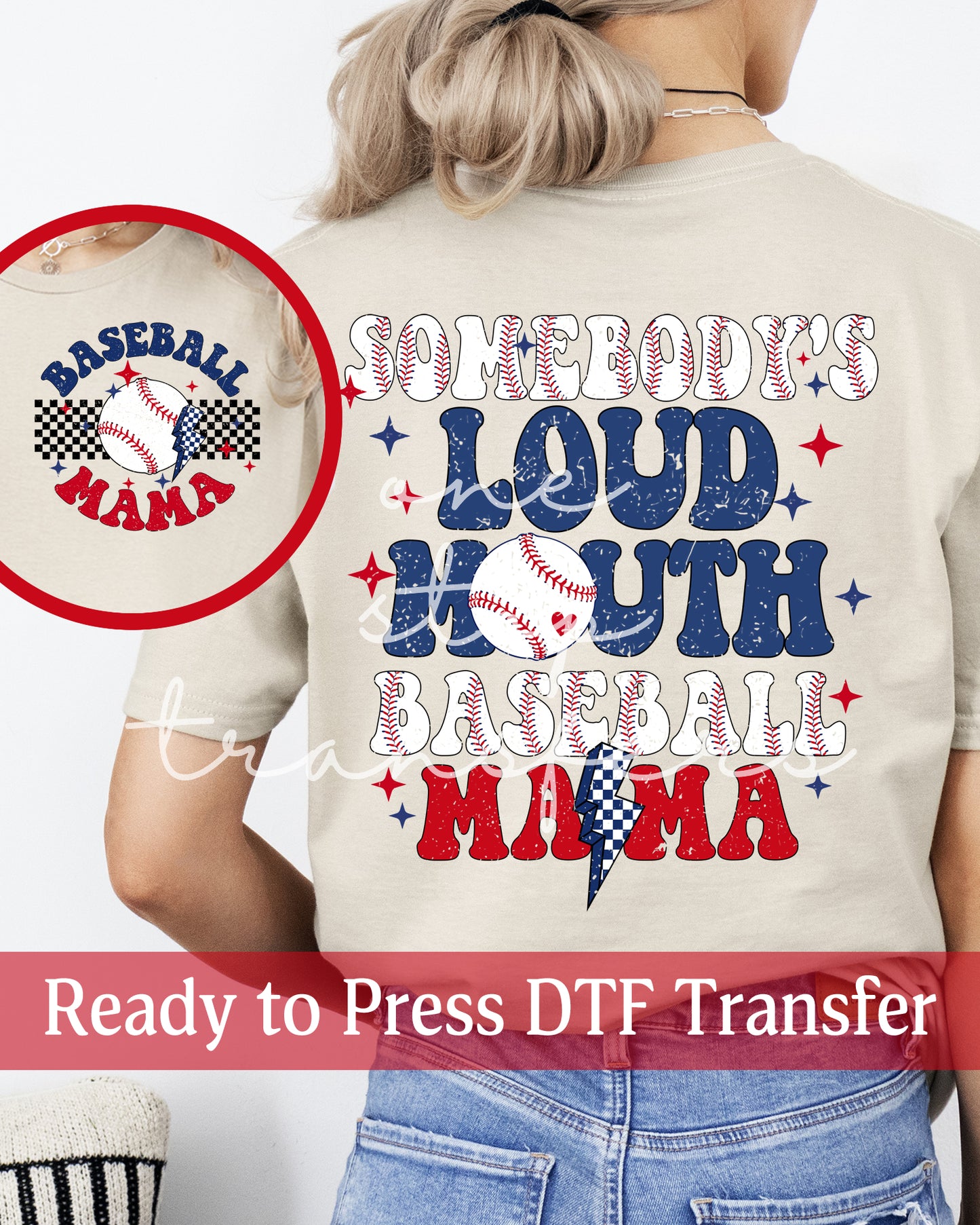 Somebody's Loud Mouth Baseball Mama with Pocket - Ready to Press DTF Transfers