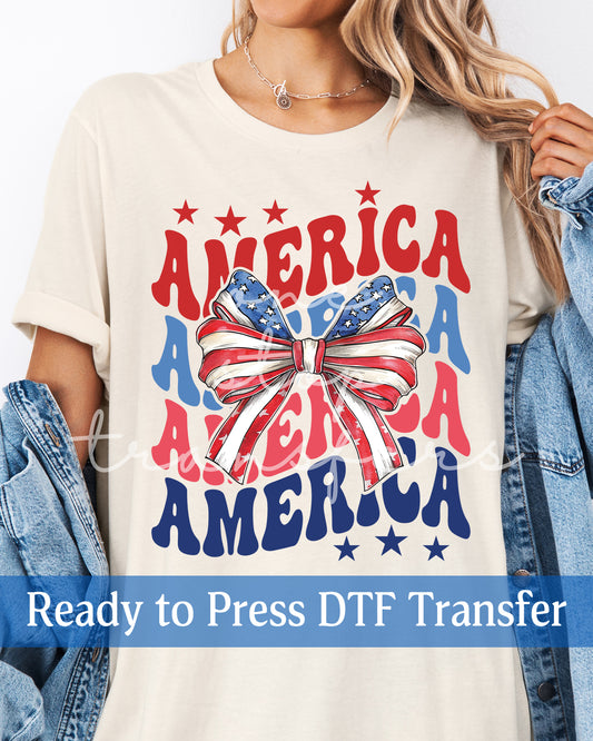 Coquette Stacked America with Bow - Ready to Press DTF Transfers