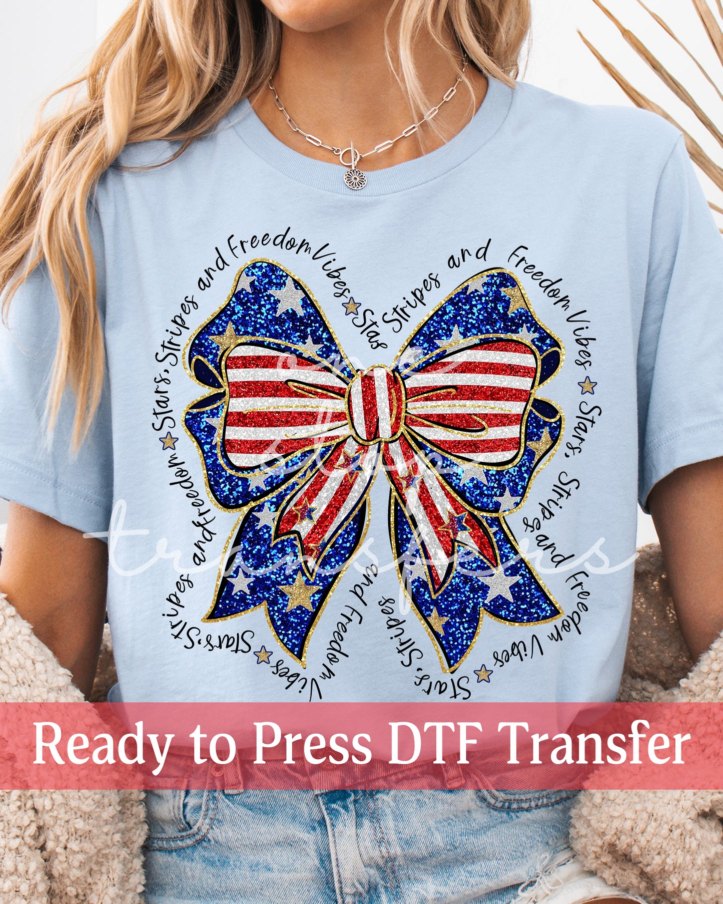 Faux Glitter Coquette Stars Stripes And Freedom Vibes - Ready to Press DTF Transfers