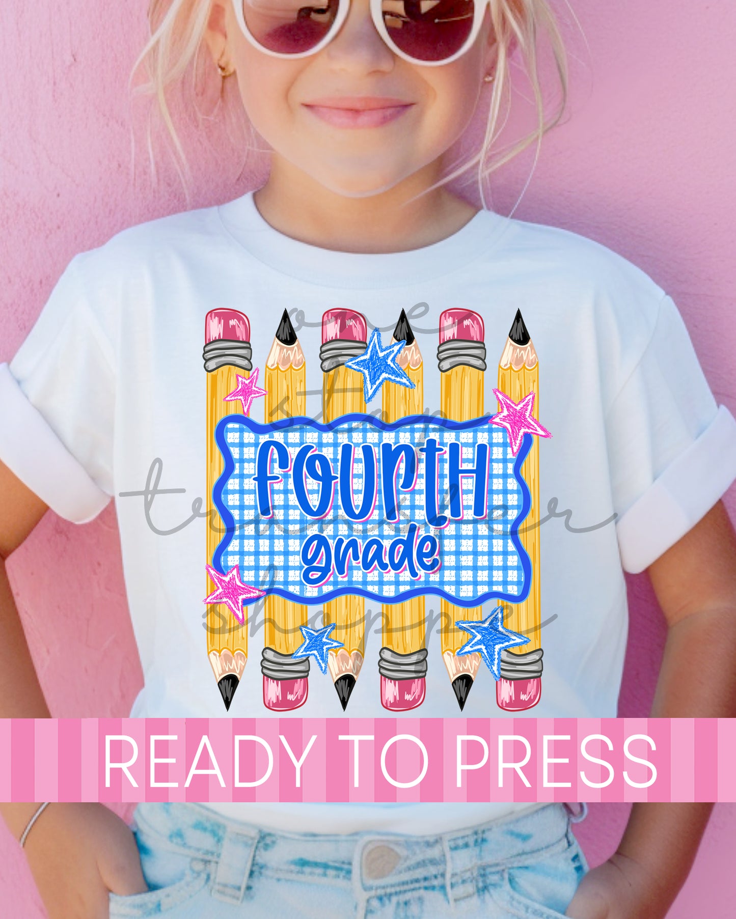 Pre-K - 4th Striped Pencils Blue Gingham Grades - Ready to Press DTF Transfers