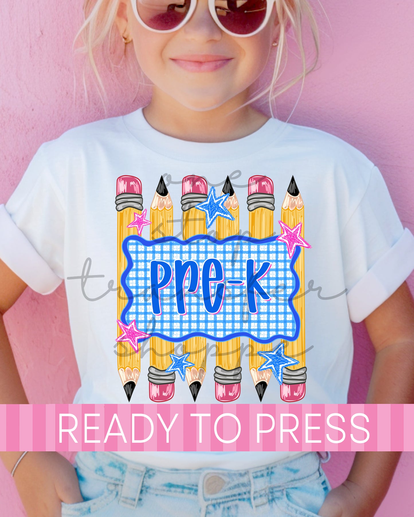 Pre-K - 4th Striped Pencils Blue Gingham Grades - Ready to Press DTF Transfers