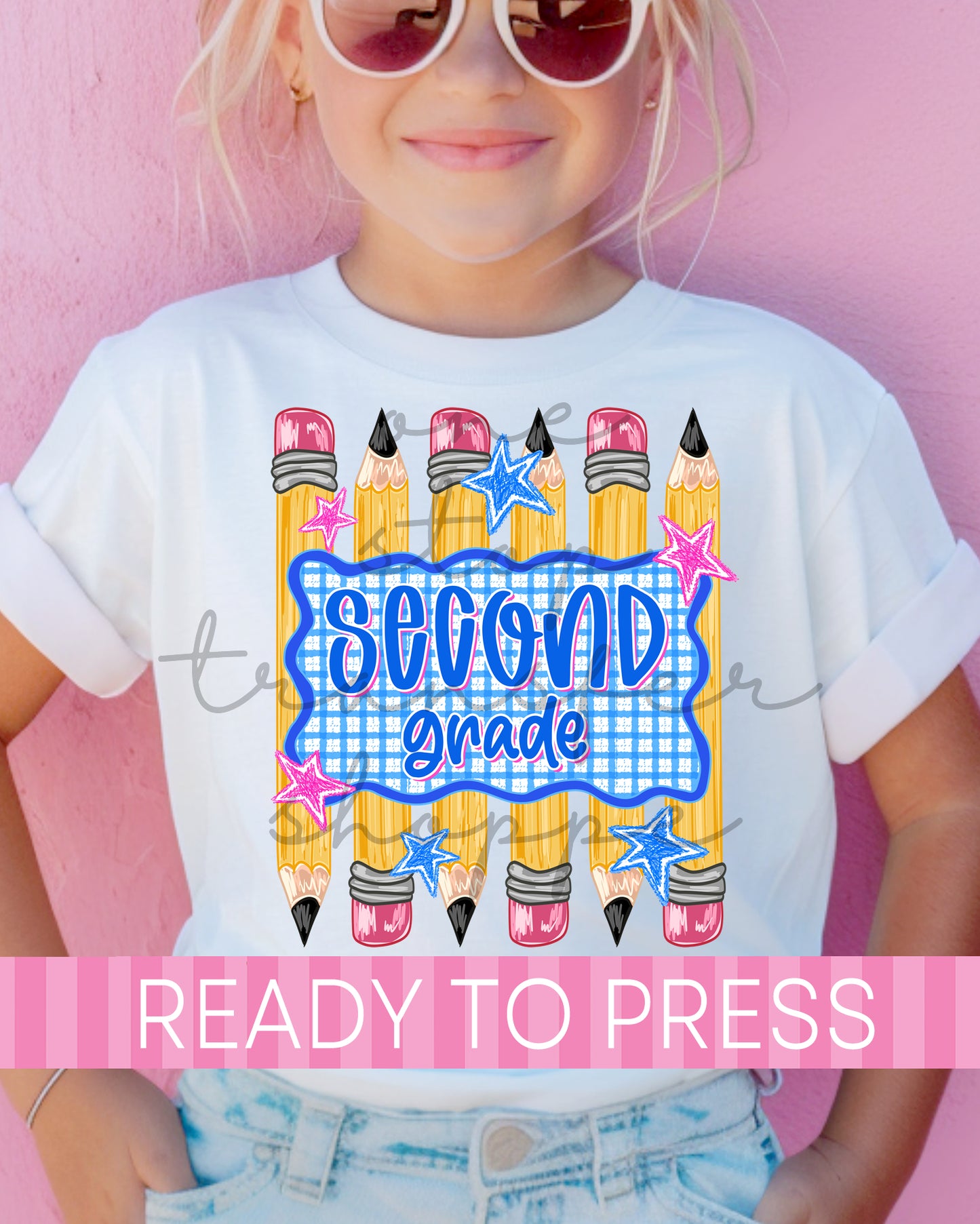 Pre-K - 4th Striped Pencils Blue Gingham Grades - Ready to Press DTF Transfers