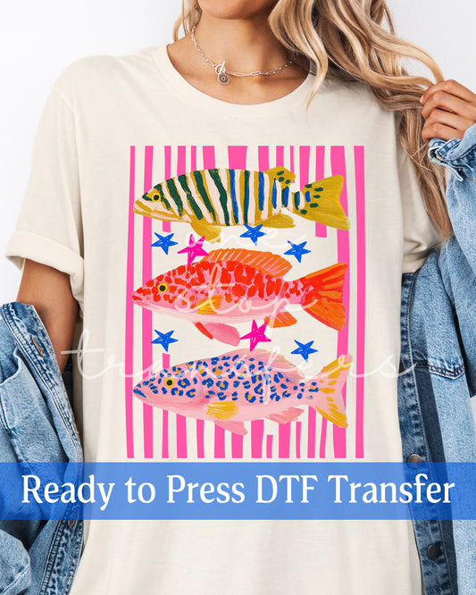 Trendy Stripes Preppy Fish - Ready to Press DTF Transfers