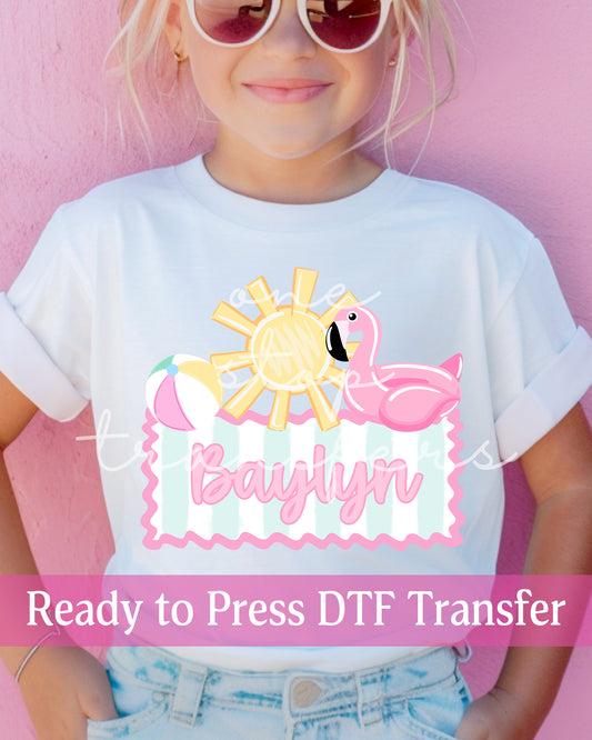 Custom Summer Flamingo Name Plate - Ready to Press DTF Transfers