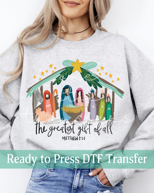 The Greatest Gift Of All Matthew 1:21  - Ready to Press DTF Transfers