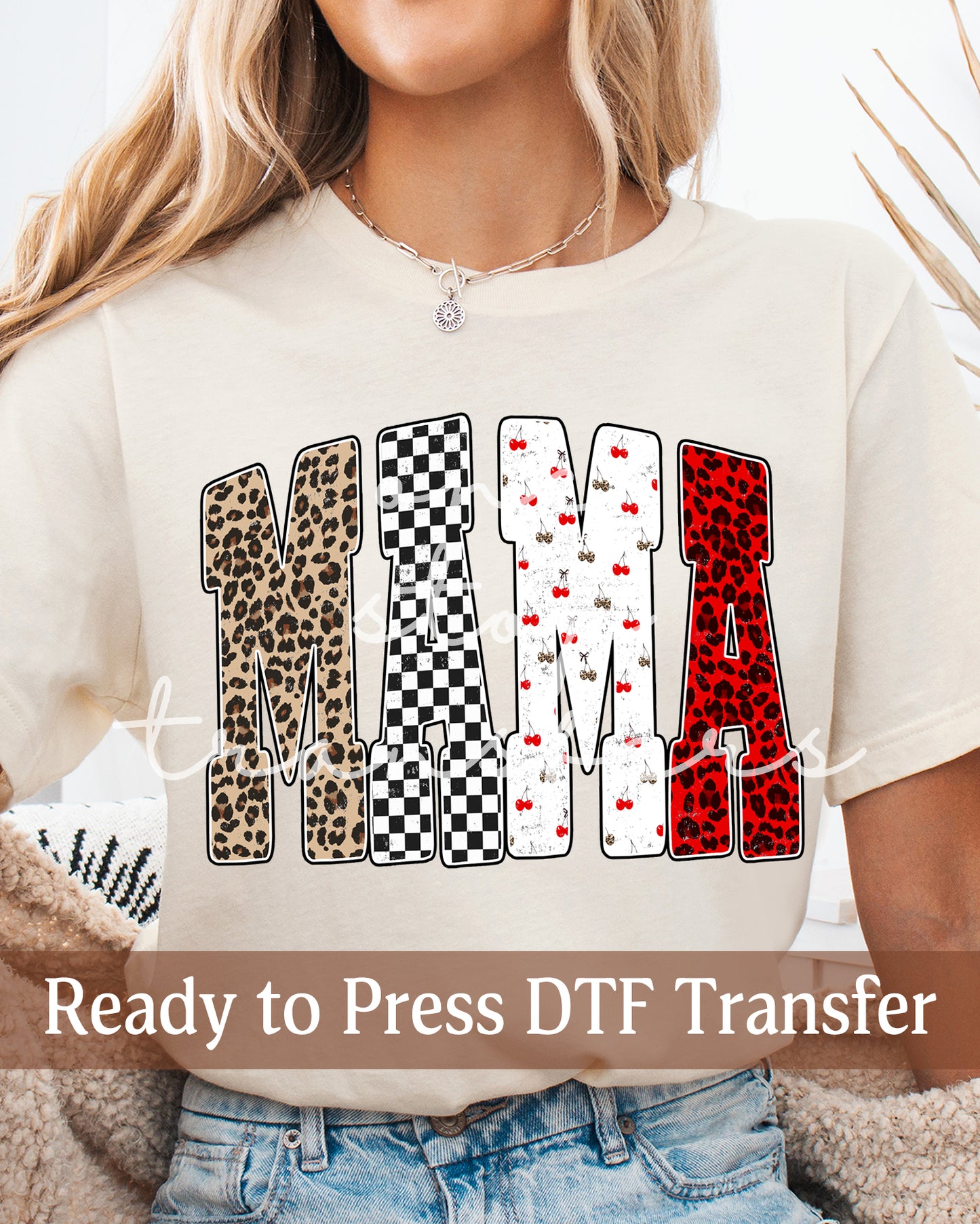 Varsity Leopard Checker Cherry MAMA - Ready to Press DTF Transfers