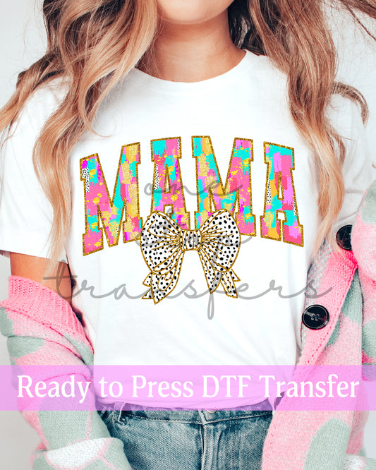 Faux Glitter Colorful Watercolor Coquette MAMA - Ready to Press DTF Transfers